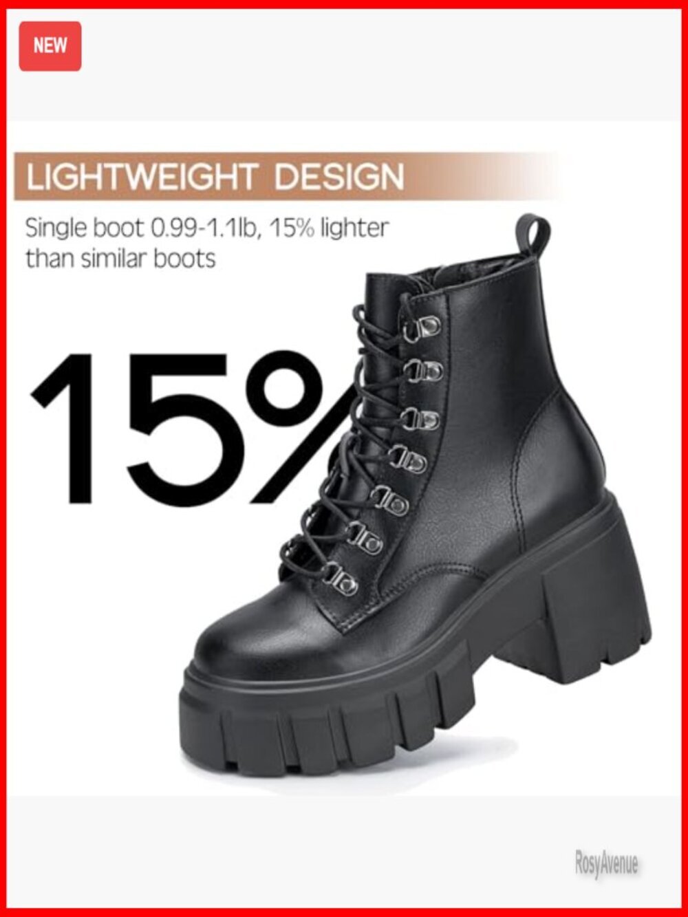 Lightweight Combat Boots Lace Up Side Zipper Chunky Platform Lug Sole - Picture 4 of 7